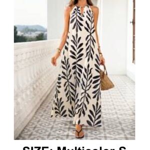 SHEIN Blue and Cream Halter Maxi Sundress